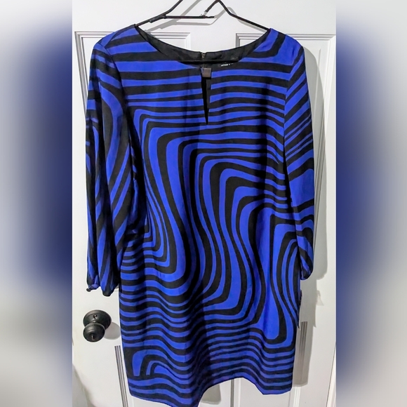 NWT, TAHARI Royal Blue & Black, Wavy Stripe, Sheath Dress, Size 12 - Picture 13 of 14